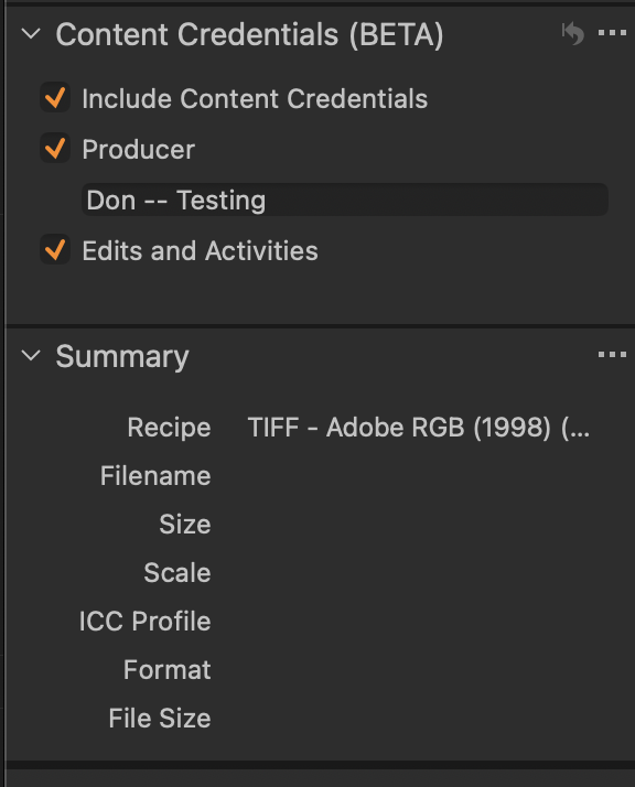 Exporting with content credentials in Capture One